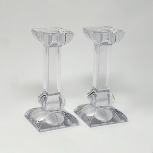 VILLEROY & BOCH Candle Sticks Taper Holders Crystal Square 5.75” Tall Set Of 2